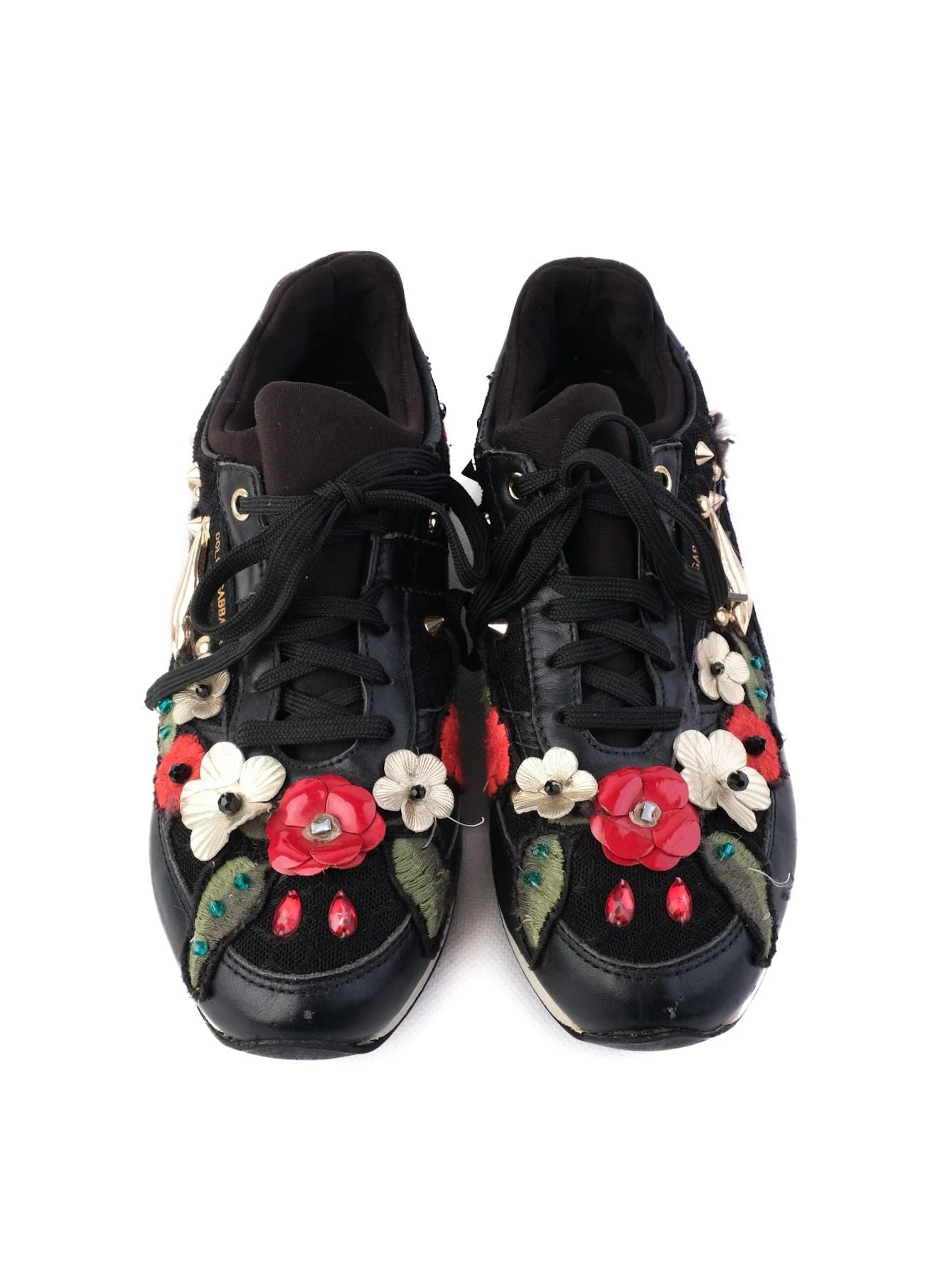Excellent Dolce Gabbana Black Floral Embroidered Sneakers Women