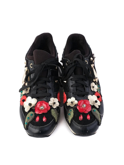 Excellent Dolce Gabbana Black Floral Embroidered Sneakers Women