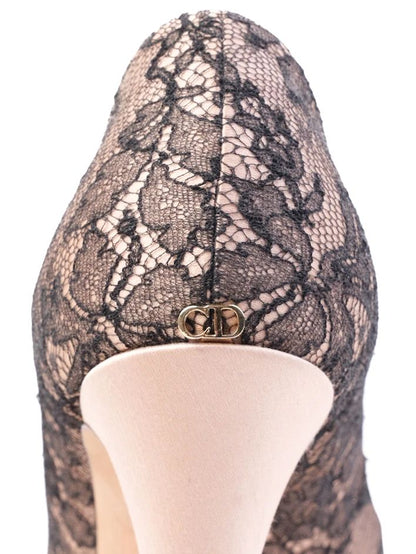 Excellent Dior High-Heeled Platform Shoes Black Lace Size 39 Women