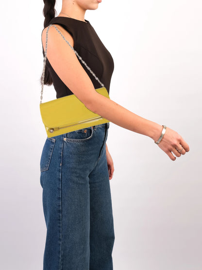 Excellent Rupert Sanderson Yellow Leather Clutch Purse with Chain Strap