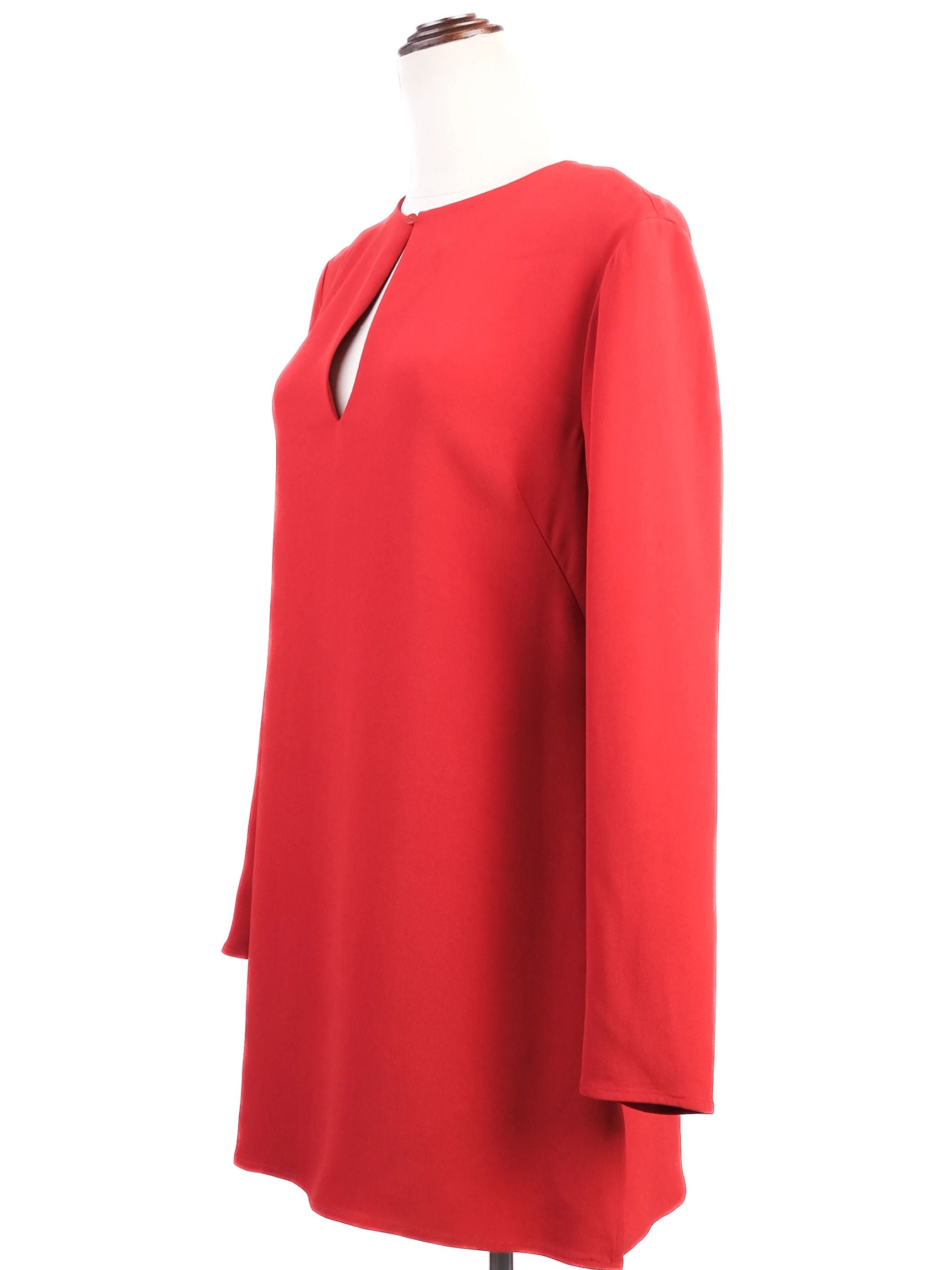 Excellent Ralph Lauren Red Silk Long Sleeve Dress Size L