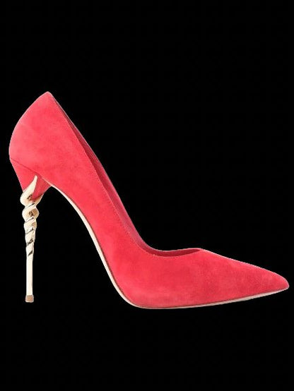 Excellent Lesilla Red Genuine Suede High-Heeled Shoes with Gold Heel