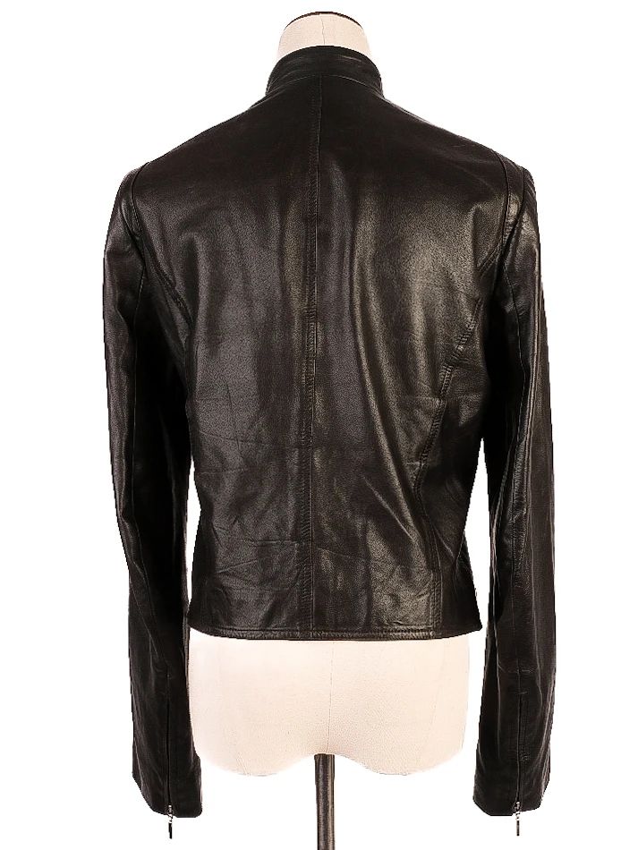 Excellent Plein Sud Black Leather Jacket Size S with Zipper Pockets