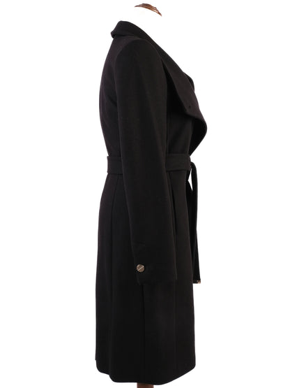 NEW Ted Baker Black Wool Coat XS with Lapel and Waist Tie