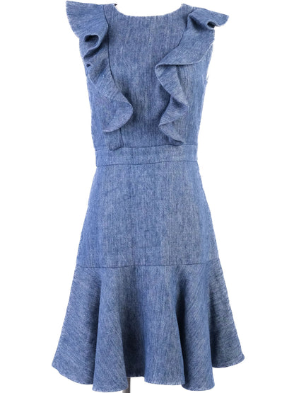 Excellent Manoush Blue Wool Dress Size S with Ruffle Details