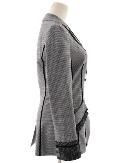 Excellent Gray Houndstooth Wool Blazer with Lace Detail Size S
