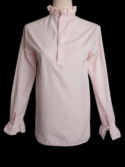 Good Sandro Pink Cotton Blouse Long Sleeve XXS Ruffled Collar