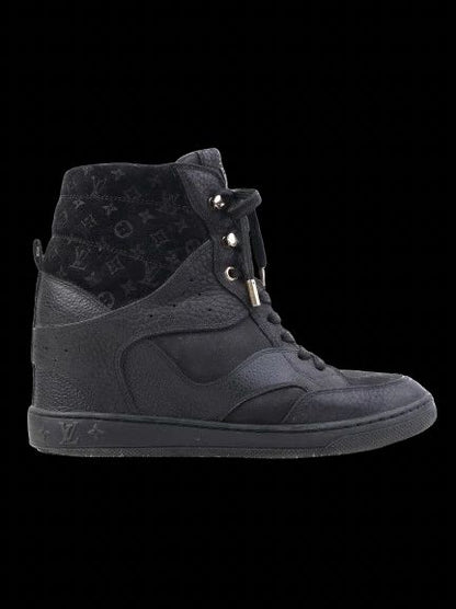 Excellent Louis Vuitton Black Leather High-Top Sneakers Size 37