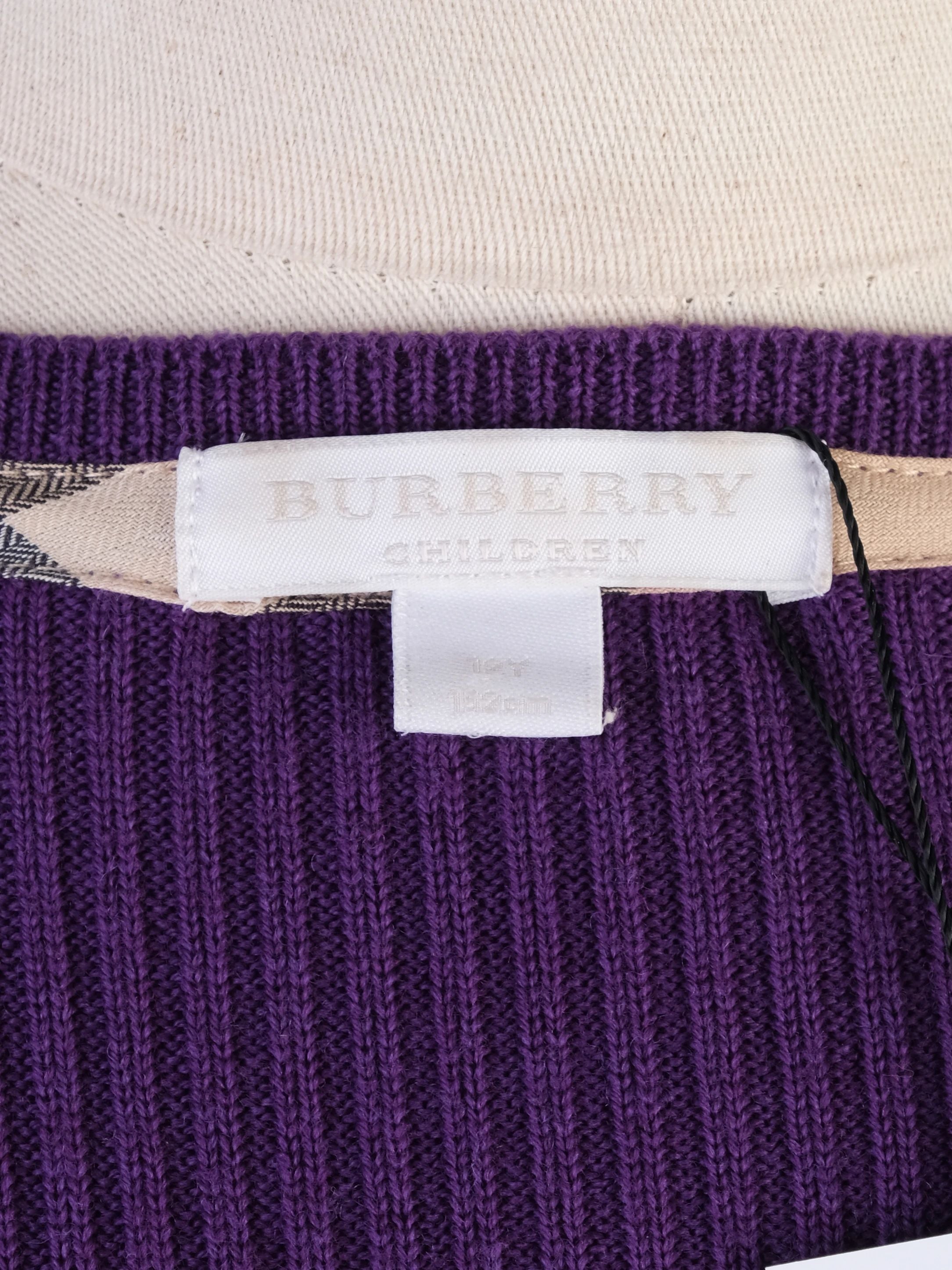 Excellent Burberry Purple Wool Cardigan with Bow Belt Size 12 for Kids