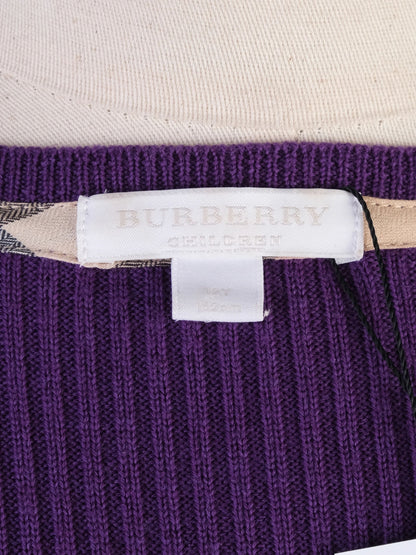 Excellent Burberry Purple Wool Cardigan with Bow Belt Size 12 for Kids