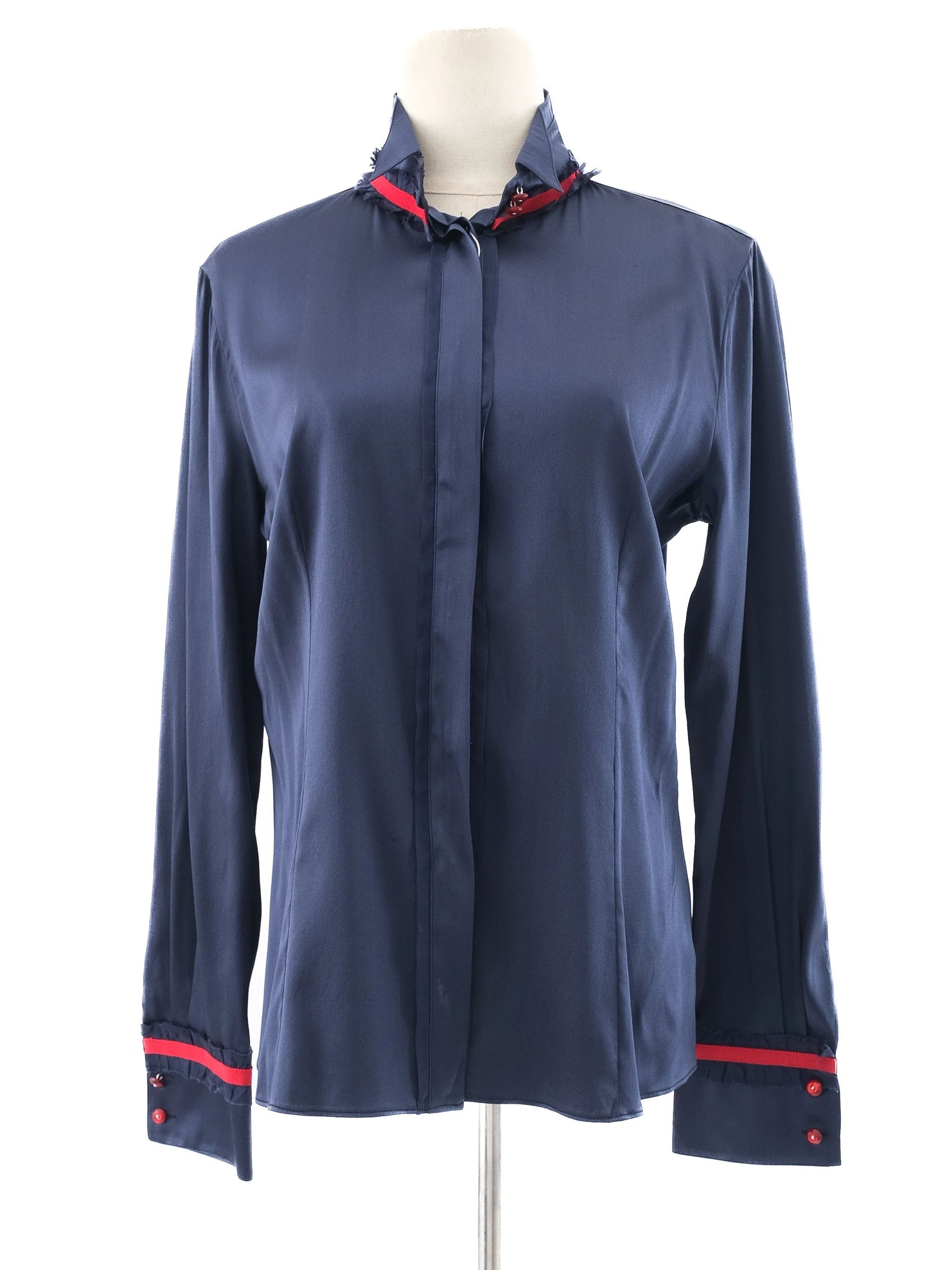 Excellent Emporio Armani Blue Silk Long-Sleeved Shirt Size M