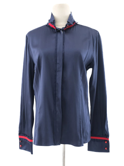 Excellent Emporio Armani Blue Silk Long-Sleeved Shirt Size M