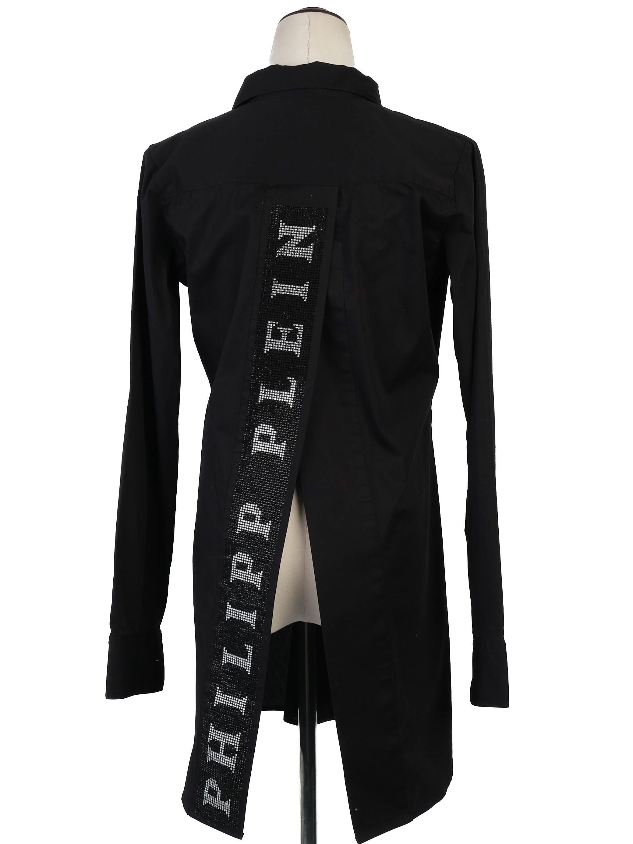 Excellent Phillipp Plein Black Long Sleeve Tunic Shirt Size S