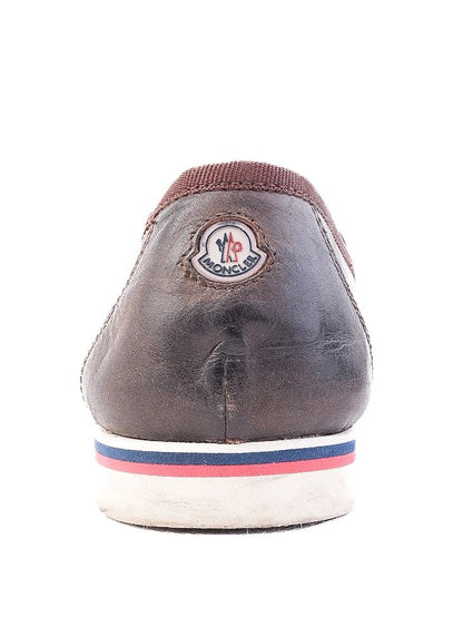 Excellent Moncler Orange Leather Loafers Size 43 with Striped Sole
