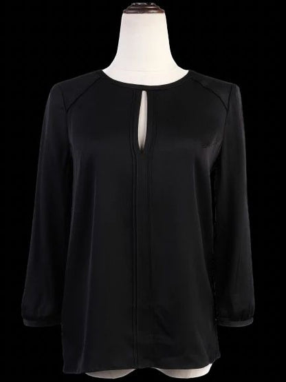 Excellent Hugo Boss Black Silk Blouse Size XS with Keyhole Opening