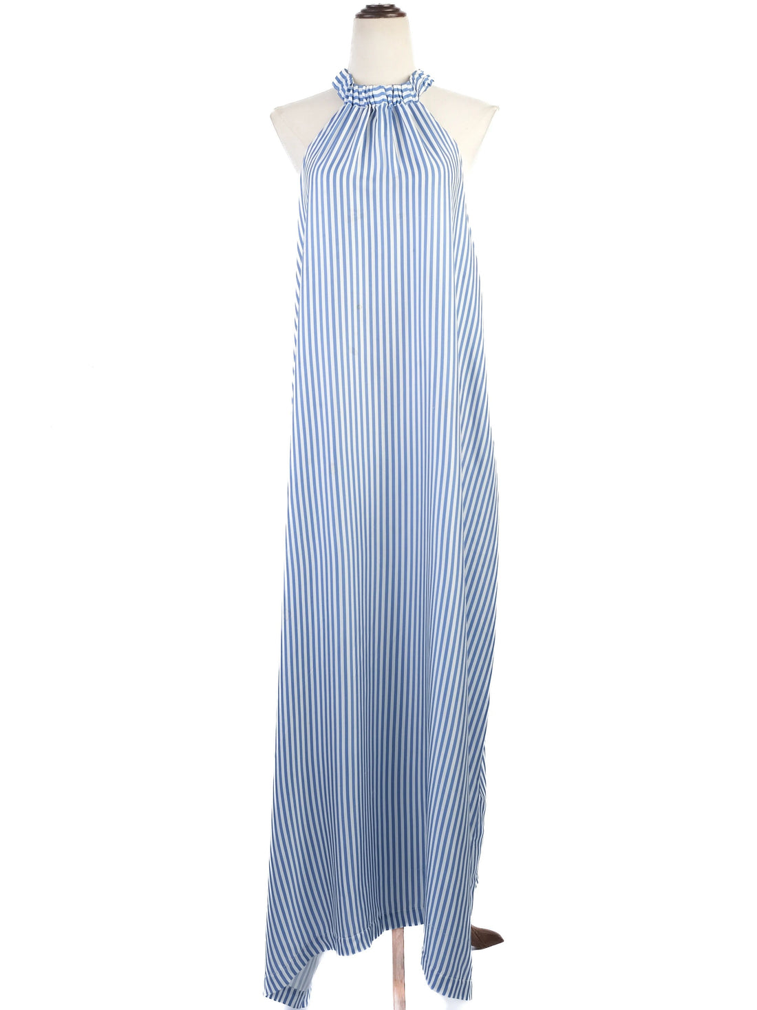 Excellent Paper London Blue Silk Striped Halter Neck Dress Size XXL