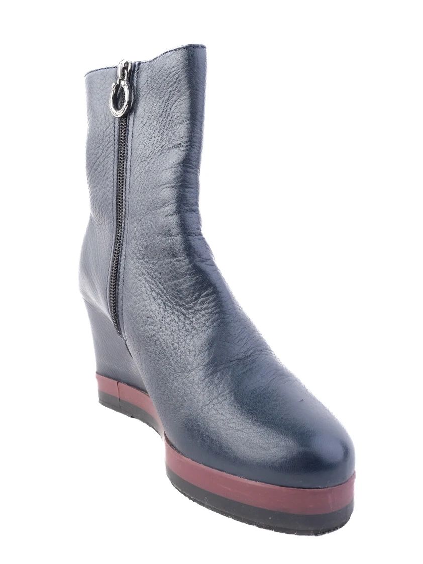 Perfect Pakerson Blue Leather Wedge Ankle Boots Size 36.5