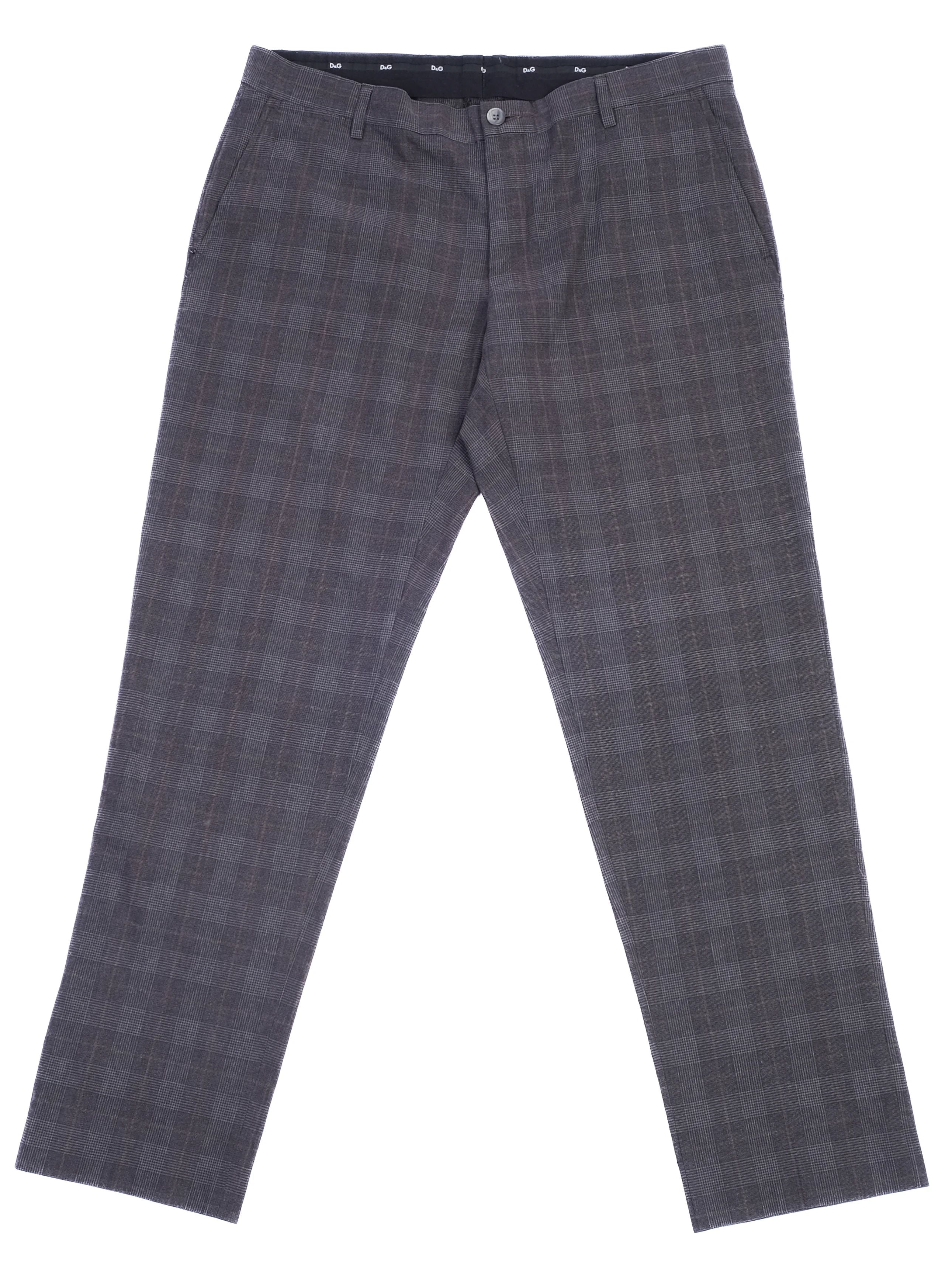 Excellent Dolce Gabbana Gray Plaid Trousers Cotton XXL