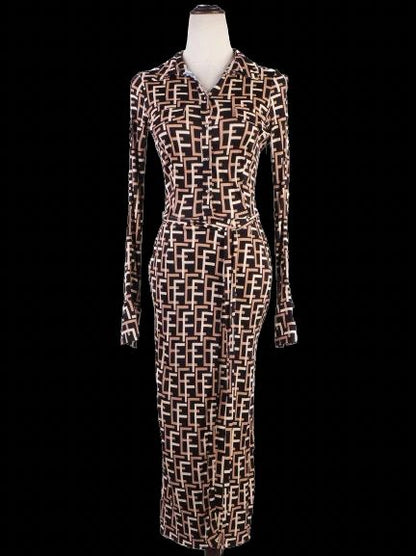 Elisabetta Franchi Dress FF Pattern Combined Color Viscose Excellent Condition