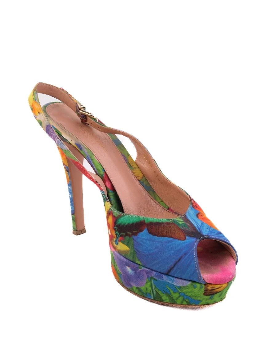 Excellent Gianvito Rossi Floral High-Heeled Slingback Size 39