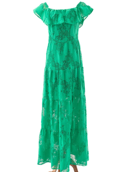 Liu Jo Green Off-The-Shoulder Floral Lace Dress Size L Excellent