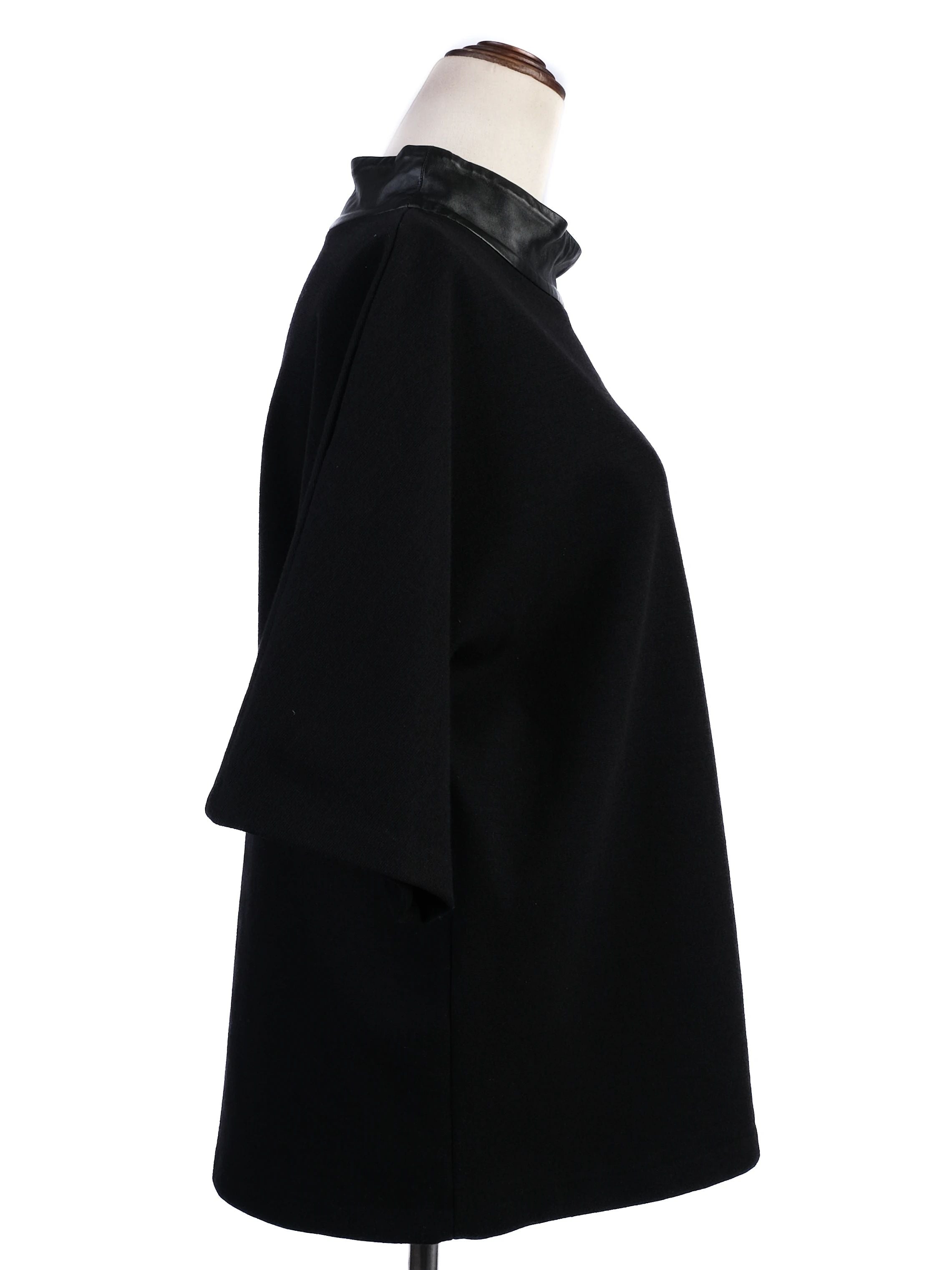Excellent Ralph Lauren Black Wool Shirt with Faux Leather Collar Size M