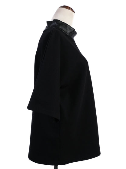 Excellent Ralph Lauren Black Wool Shirt with Faux Leather Collar Size M