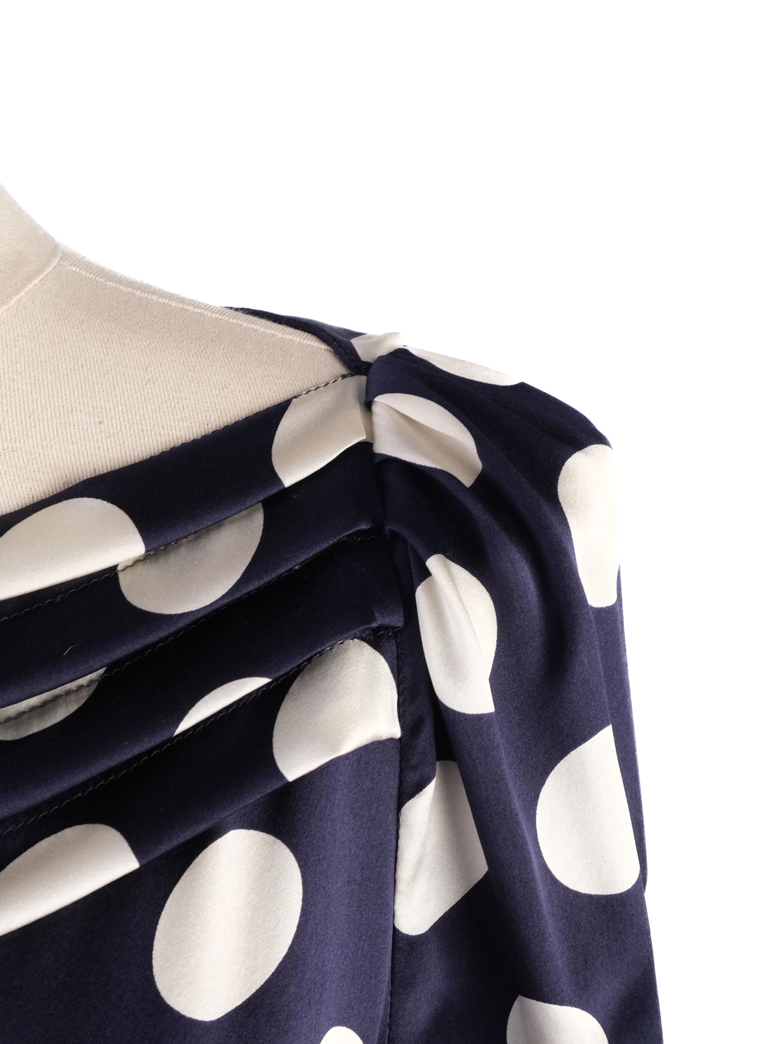 Excellent Moschino Silk Dress Navy White Polka Dots Size N/A
