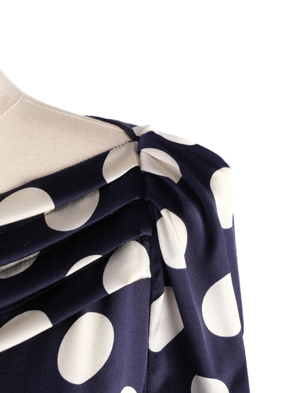 Excellent Moschino Silk Dress Navy White Polka Dots Size N/A