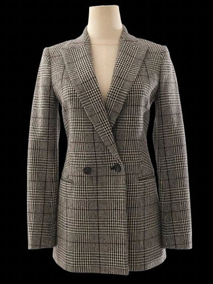 Excellent Reiss Wool Gray Plaid Blazer Double-Breasted Size XXS
