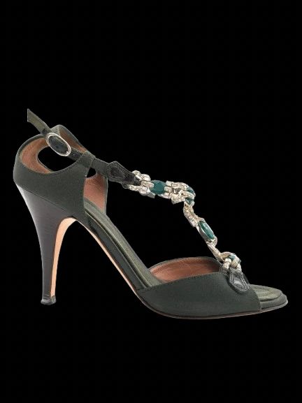 Giuseppe Zanotti Green Satin High-Heeled Sandals Size 37 Excellent