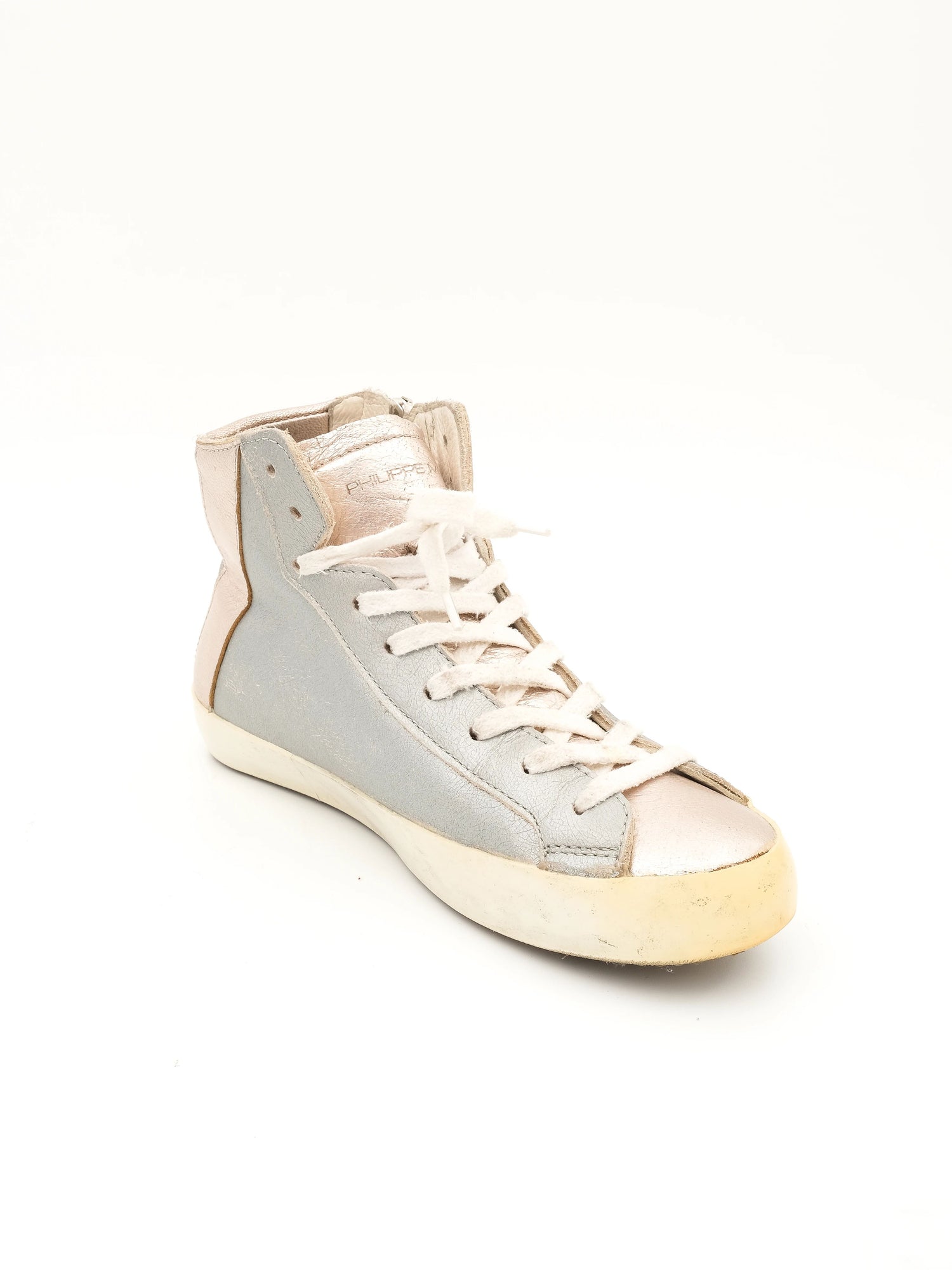Excellent Philippe Model Gray Leather High-Top Sneakers Size 36