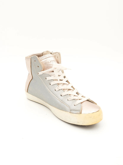 Excellent Philippe Model Gray Leather High-Top Sneakers Size 36