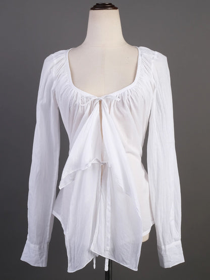 EXCELLENT Plein Sud White Cotton Blouse with Tie Front Design