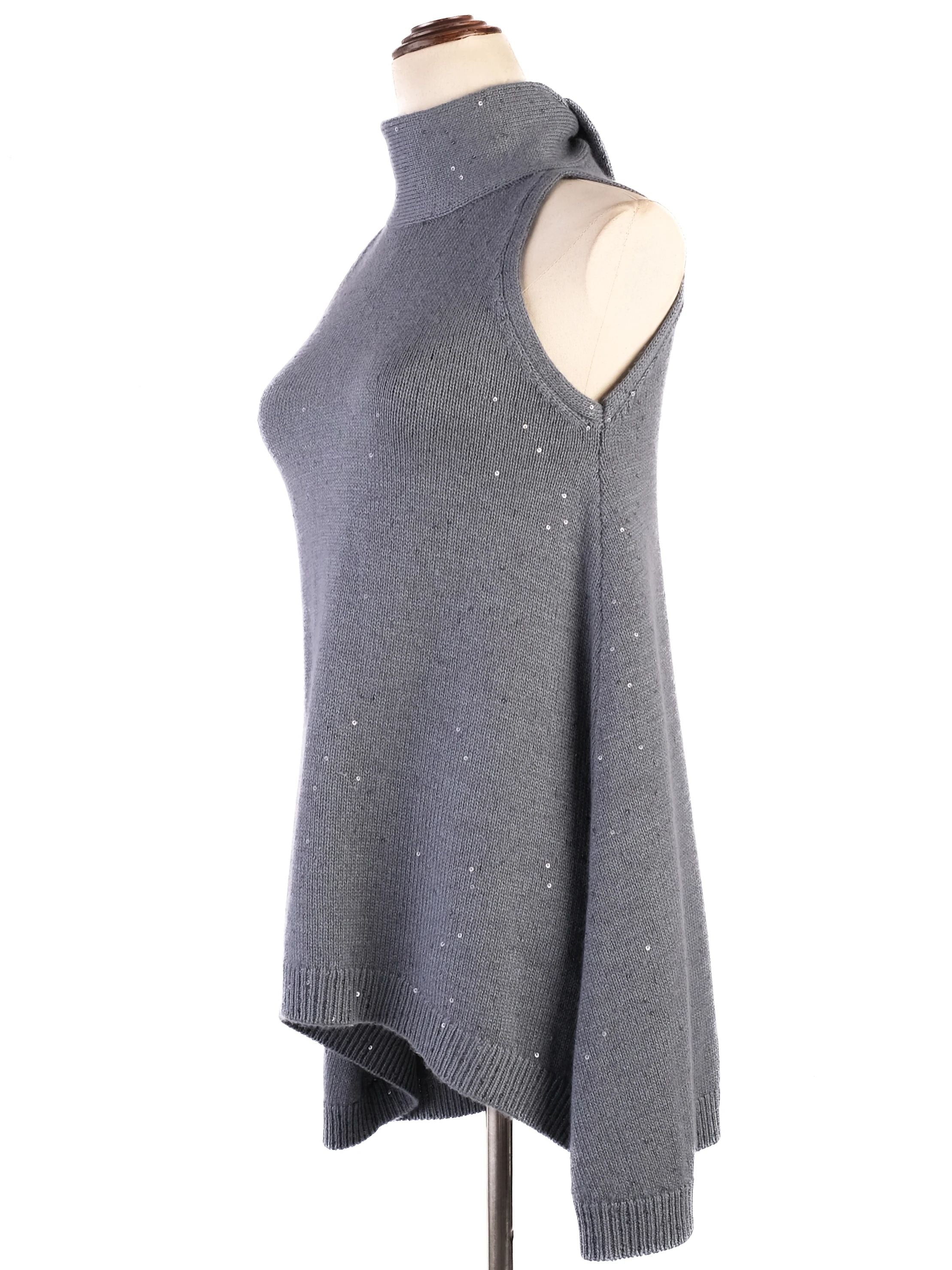 NEW Brunello Cucinelli Blue Silk Sleeveless Turtleneck Sweater S