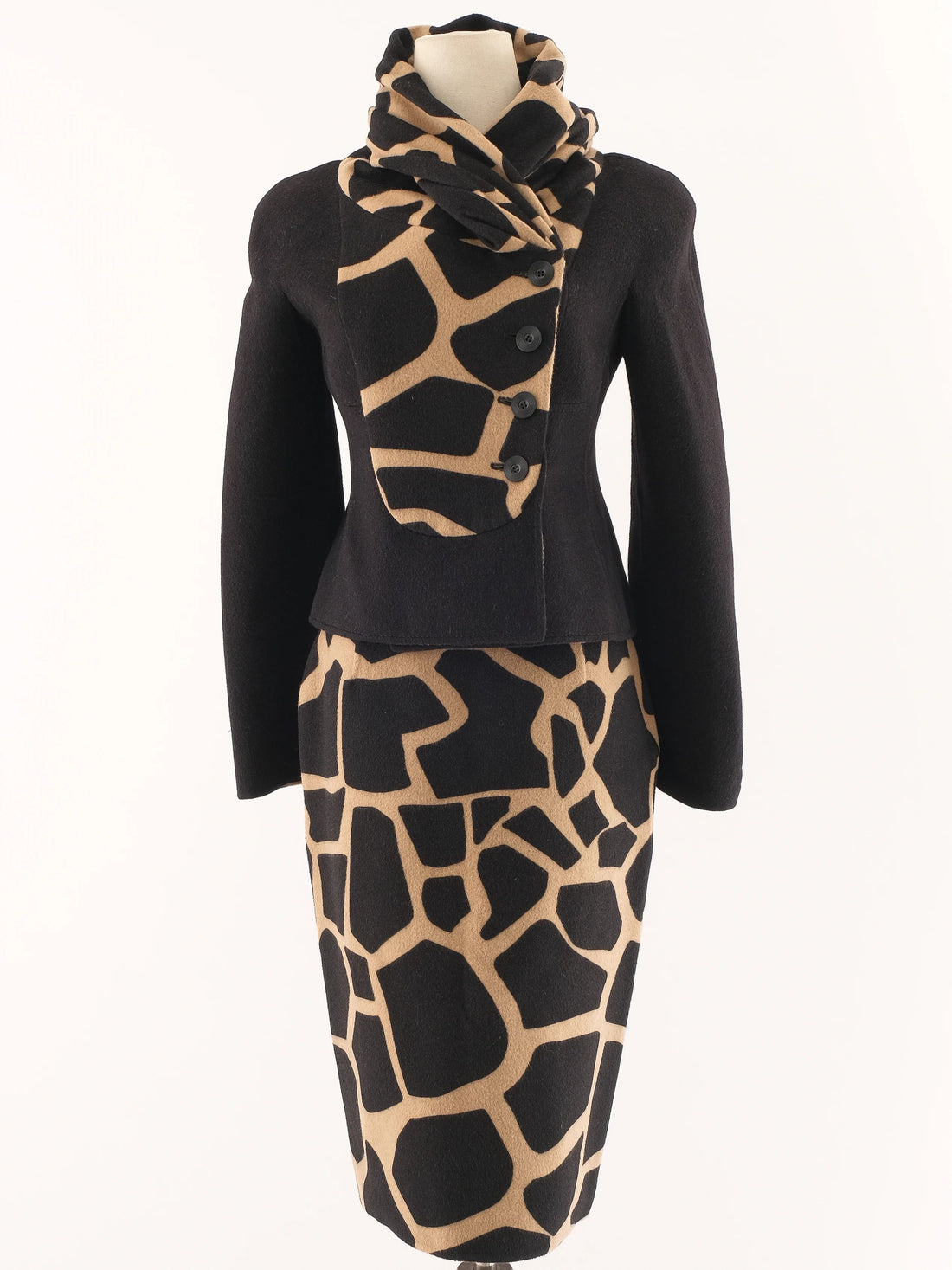 Excellent Valentino Giraffe Print Wool Two-Piece Outfit Size M