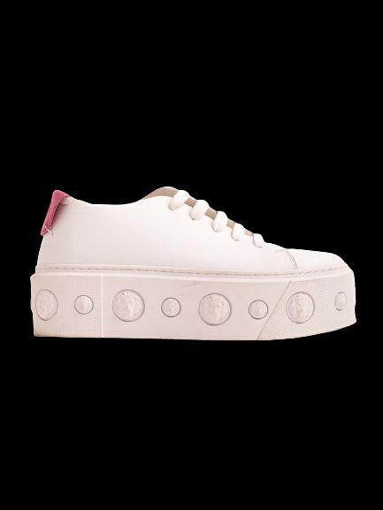 Good Versus White Leather Platform Sneakers Size 36 with Pink Tab