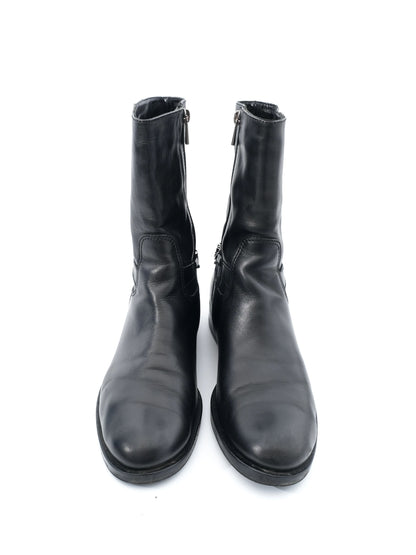 Excellent Emporio Armani Black Leather Boots with Chain Detail Size 40.5