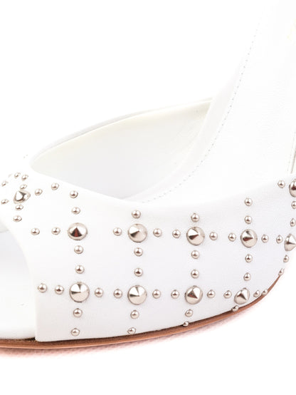 NEW Gianvito Rossi White Leather Stiletto Mules with Metallic Studs Size 38.5