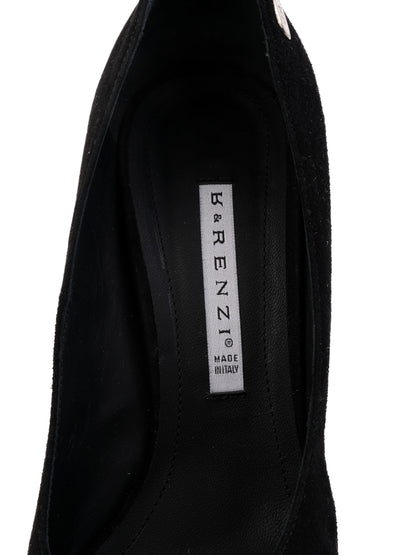 R&amp;Renzi Black Genuine Suede High-Heeled Shoes Size 38