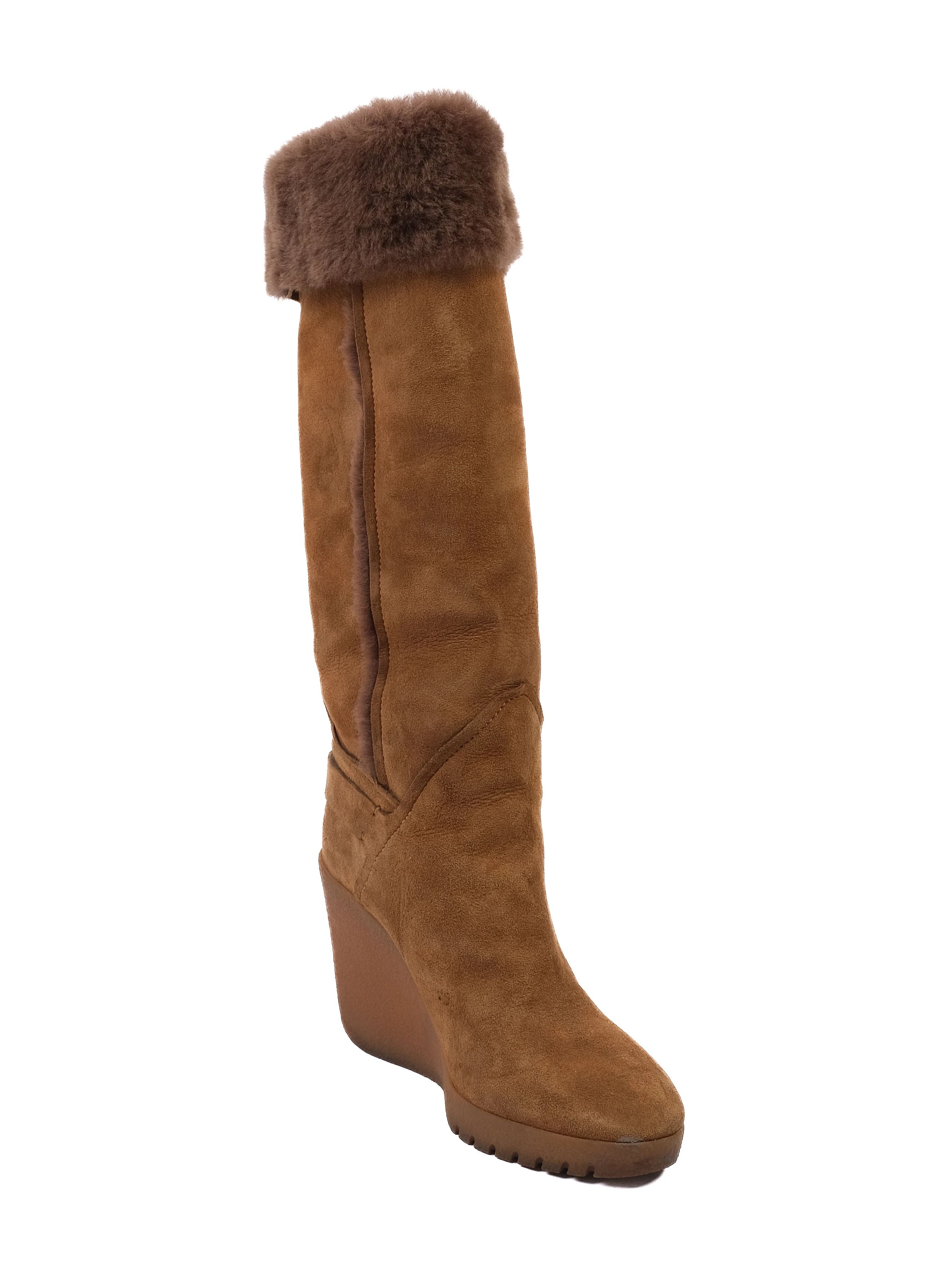 Excellent Celine Orange Leather Wedge Boots Size 39