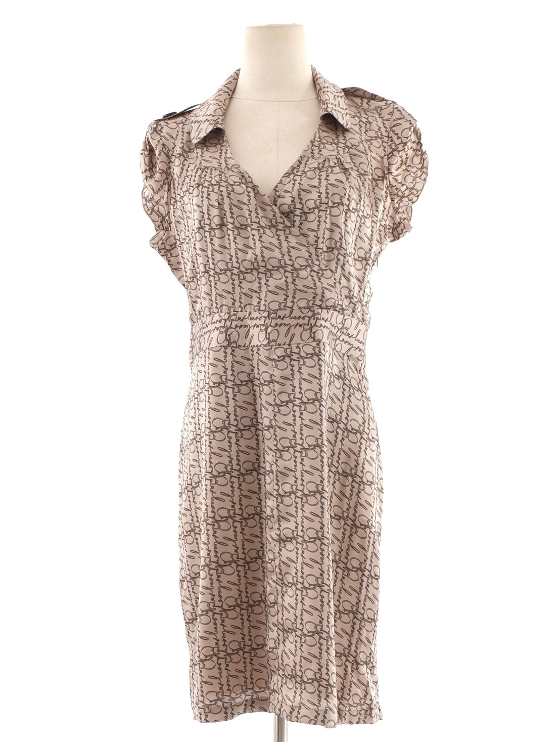 Excellent Burberry Gray Silk Dress Size XL with Decorative Pattern