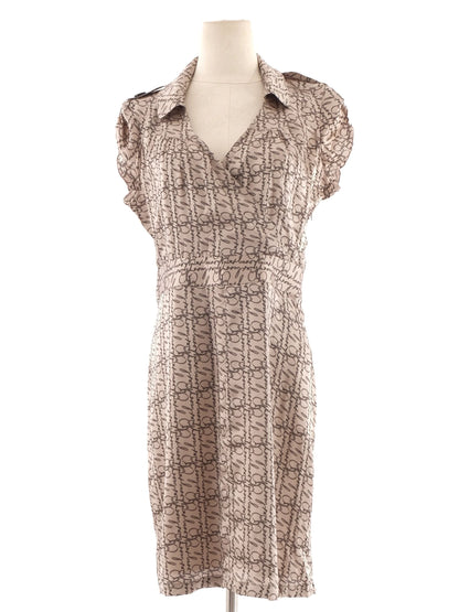 Excellent Burberry Gray Silk Dress Size XL with Decorative Pattern