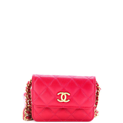 Chanel Twist Your Buttons Flap Coin Purse With Chain Quilted Shiny Caviar