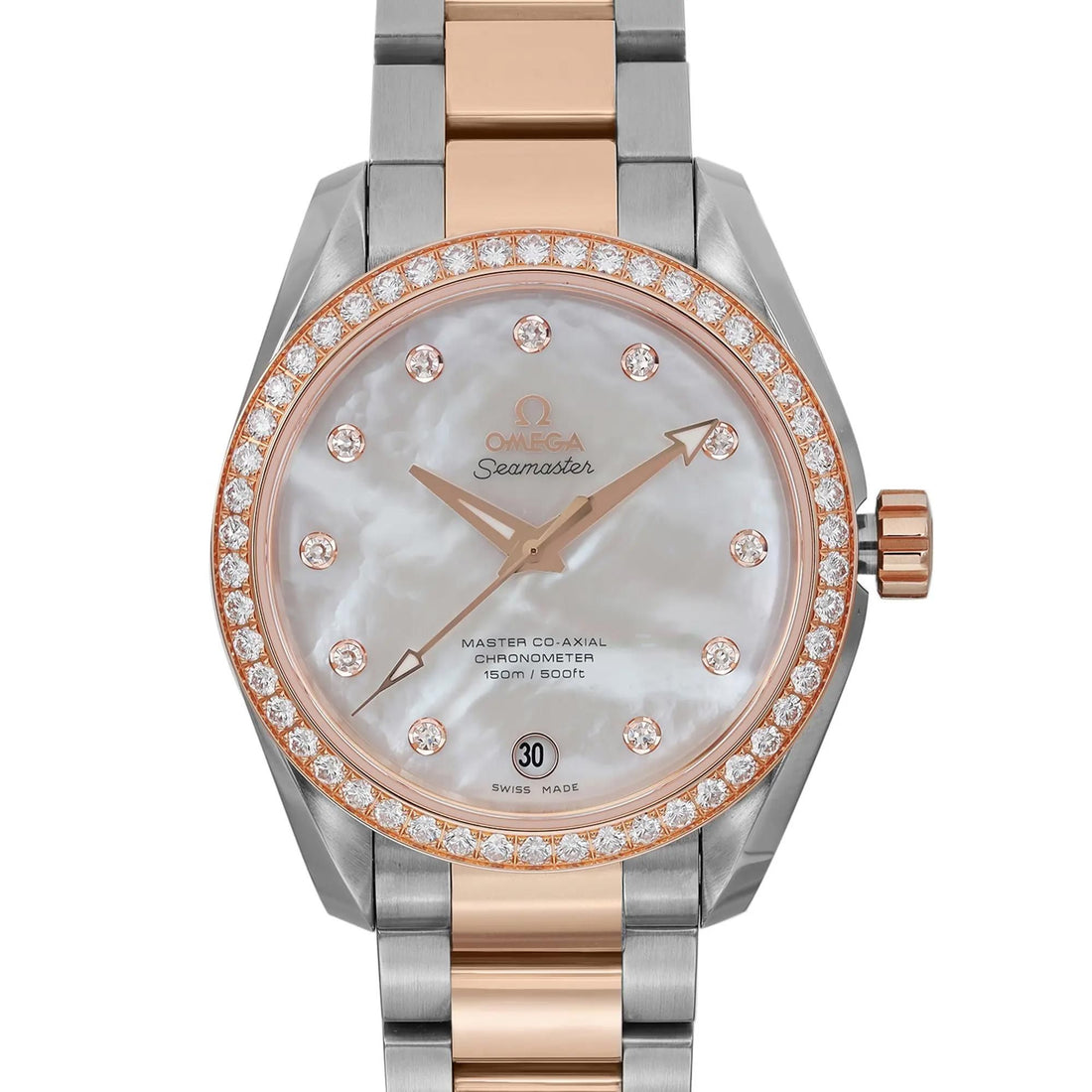 Omega Aqua Terra 18k Rose Gold Steel MOP Dial Ladies Watch 231.25.39.21.55.001