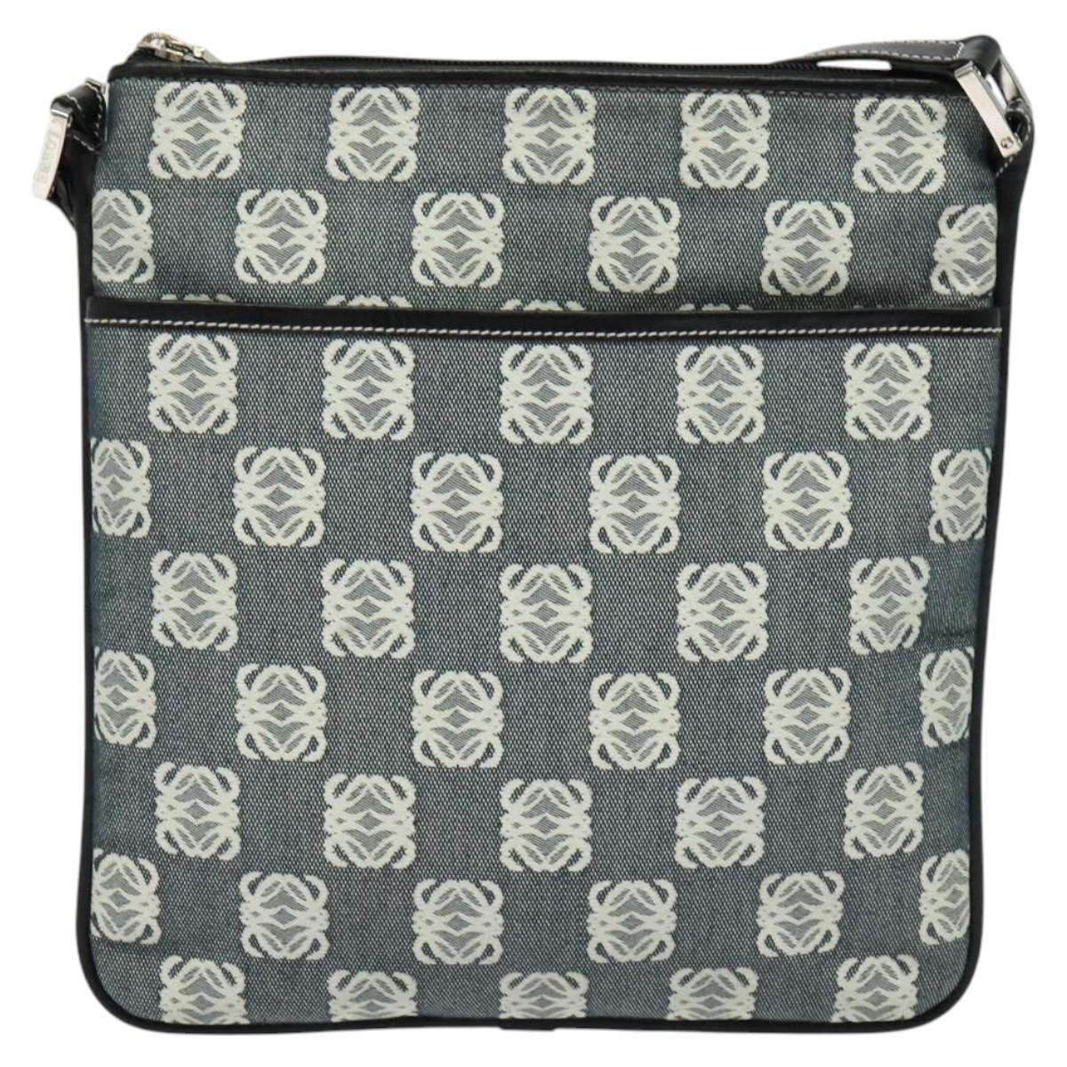 Loewe Anagram Shoulder Bag Canvas Gray Black Silver Auth