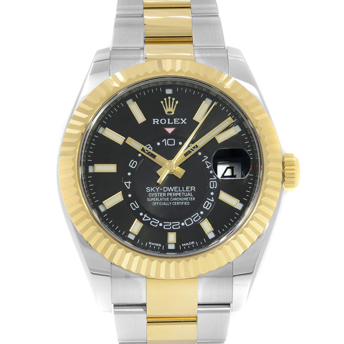 Rolex Sky-dweller Steel 18K Yellow Gold Black Dial Automatic Mens Watch 326933