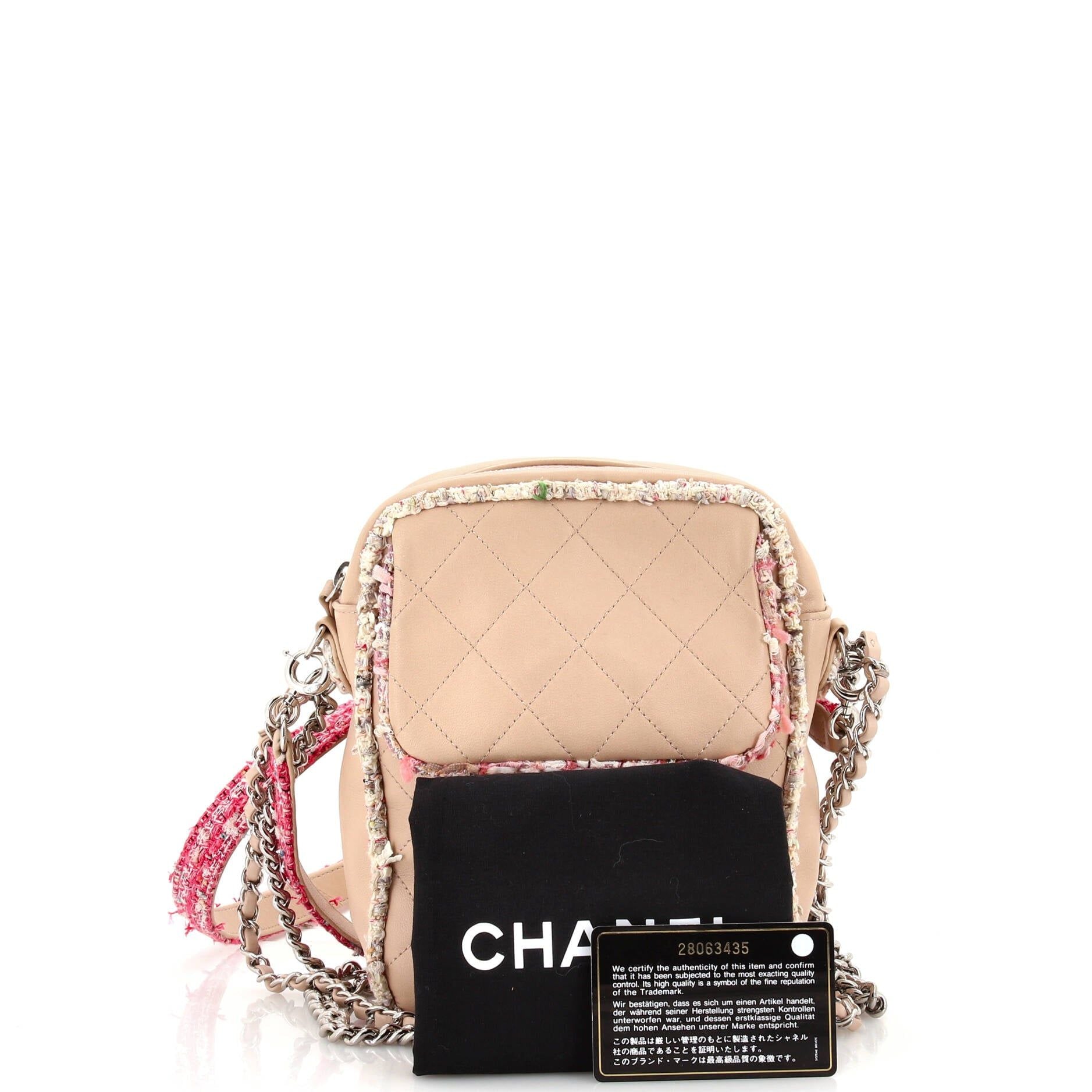 Chanel Elegant Trim Single Flap Bag Quilted Lambskin With Tweed Vertical