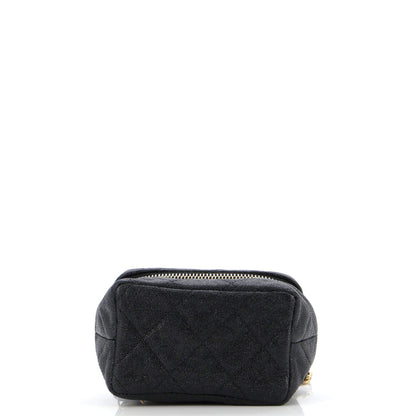 Chanel Top Handle Zip Around Vanity Case With Chain Quilted Caviar Mini