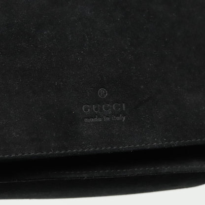 Gucci Bamboo Shoulder Bag Suede Black Silver 001 3243 Auth